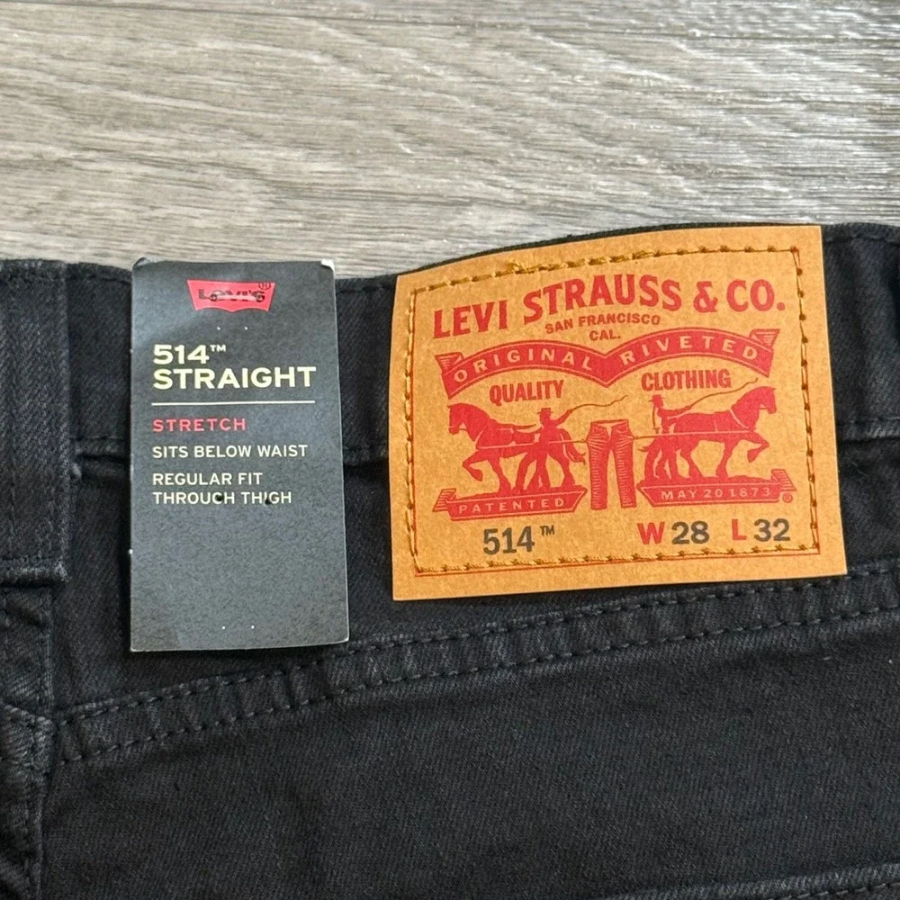 Levis 514 Straight Fit Mens Black Stretch Jeans 28x32 NWT 00514-1434